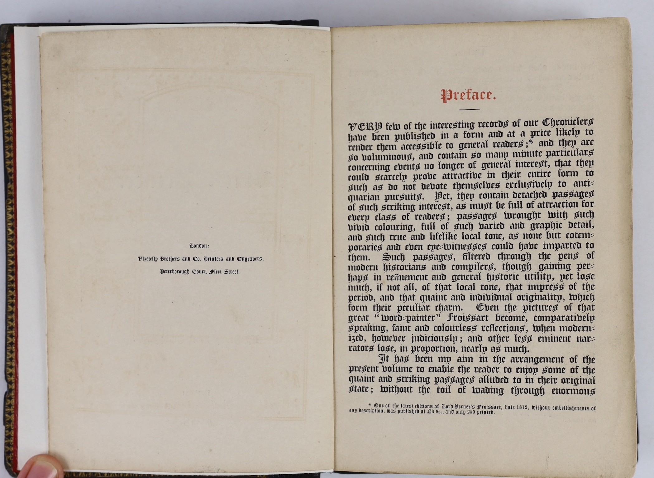 Humphreys, Henry Noel - A Record of the Black Prince, 8vo, original Gothic revival black moulded and pierced boards, in papier-mâché, simulating carved wood, with 6 chromolithograph plates, text in red and black Longman,